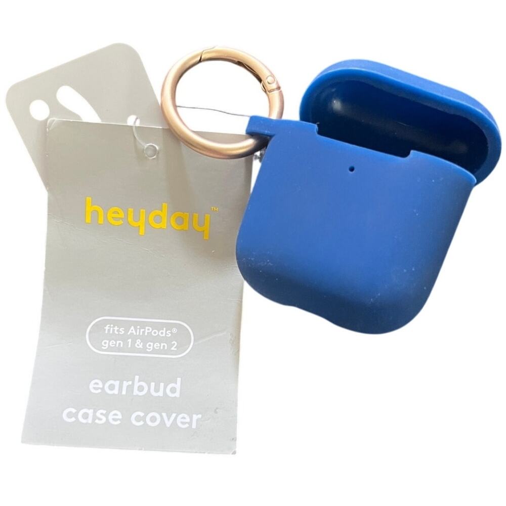 Heyday Airpod Gen 1 & Gen 2 Silicone Earbud Case Cover w/ Clip Blue New with Tag